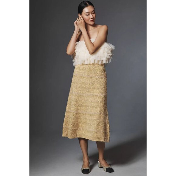 Mare Mare Mustard Yellow A line Knit Midi Skirt M - Picture 1 of 6